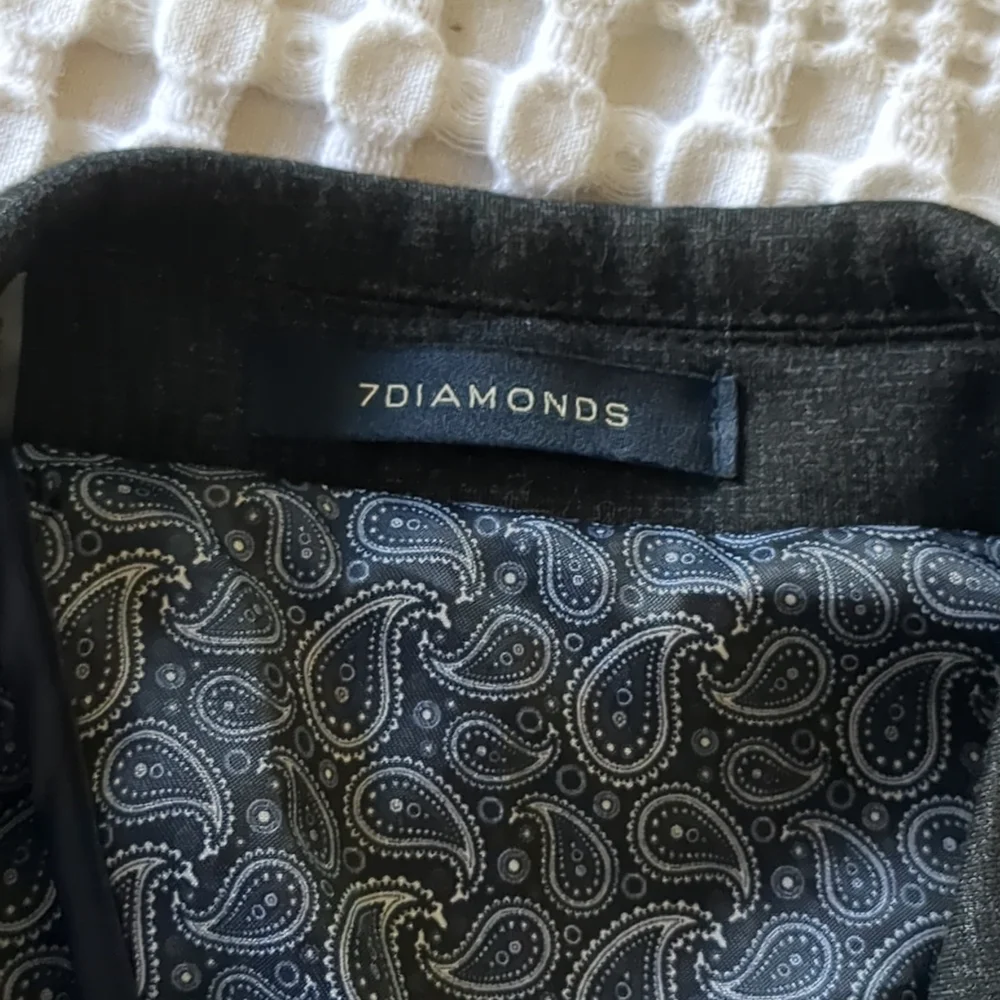 7Diamonds‎ Fit Sport Coat Blazer Medium Charcoal Black Royal Blue EXCELLENT COND